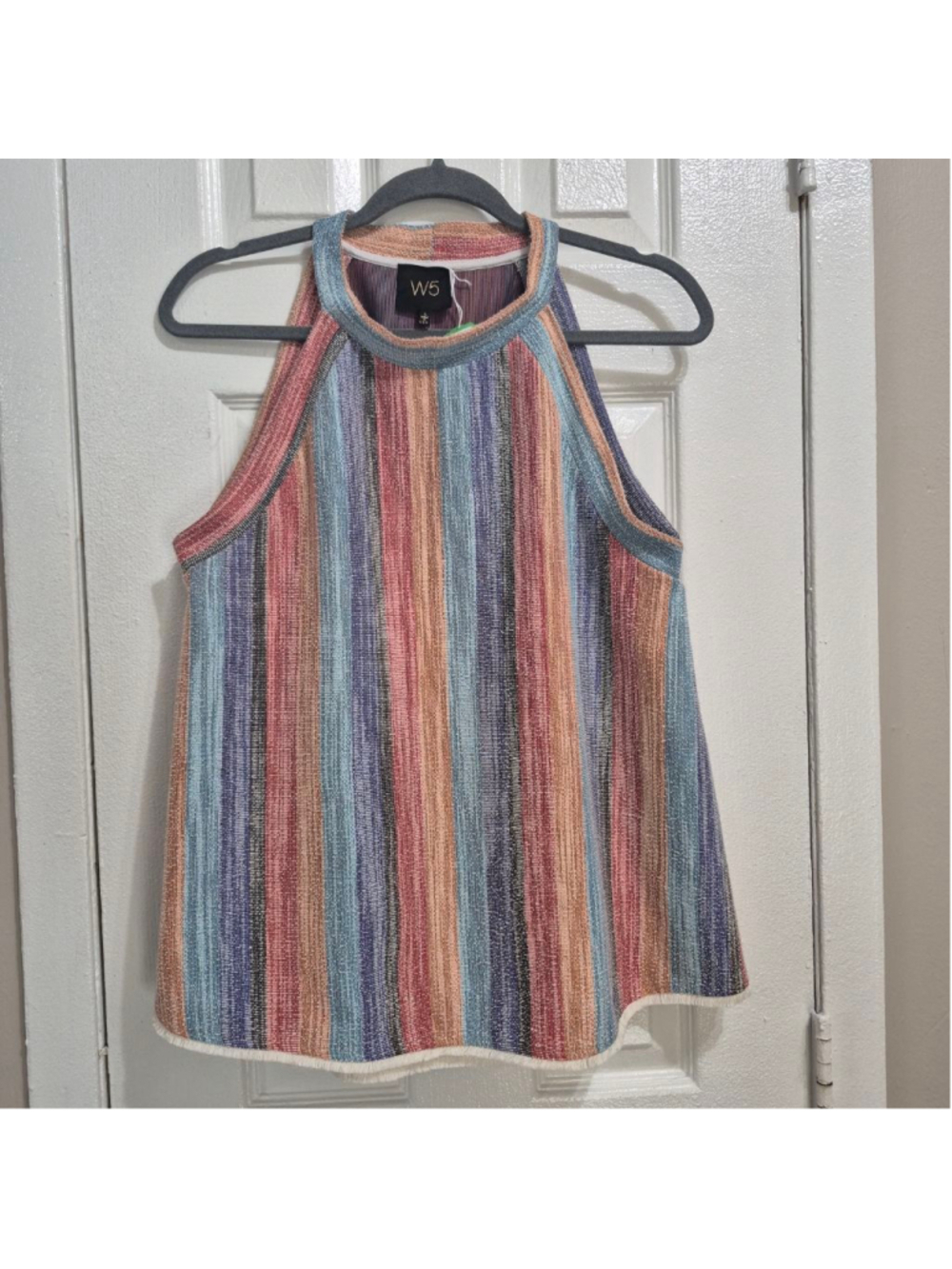 Women's W5 Multicolor Striped Halter Tank Top L